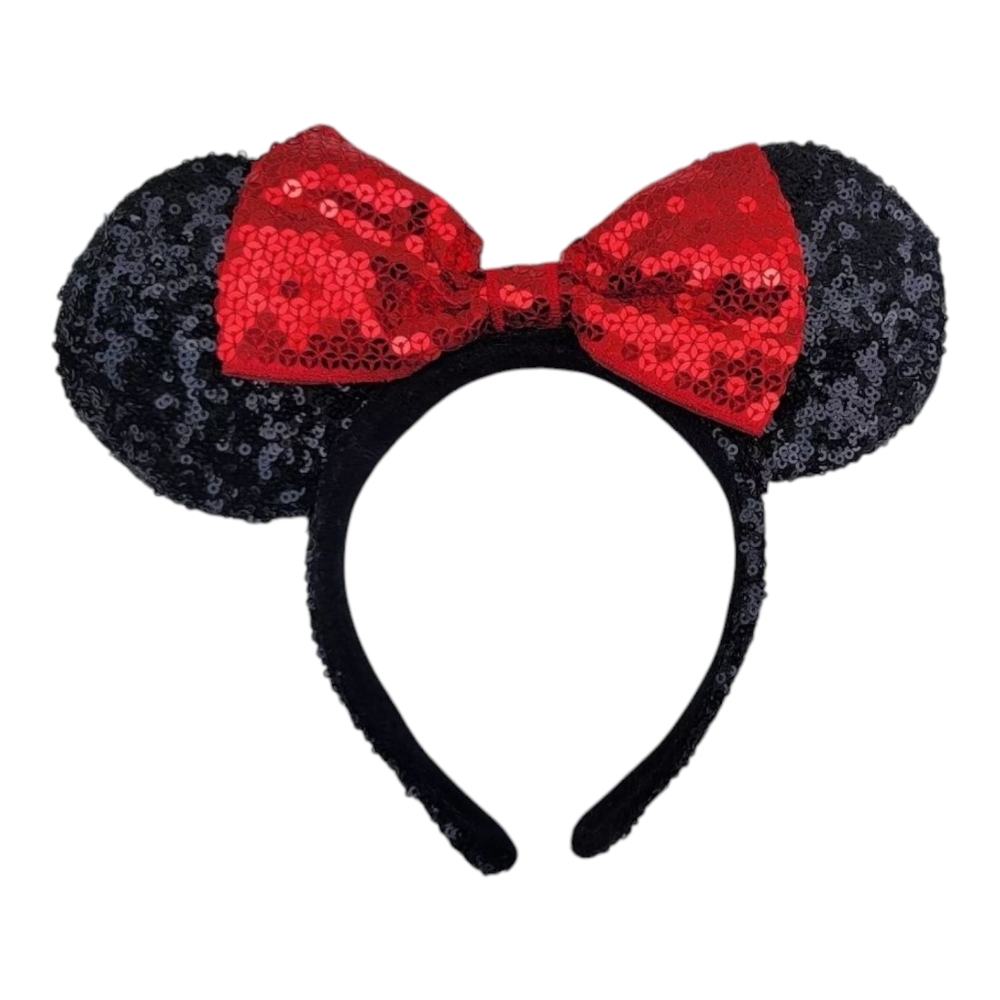 Sequin Headband Girls Red Black Mouse Ears